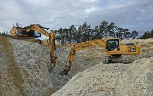 Sand- und Schottergewinnung - Abbrucharbeiten mit Bagger